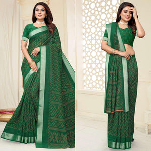 green-printed-linen-saree-143848