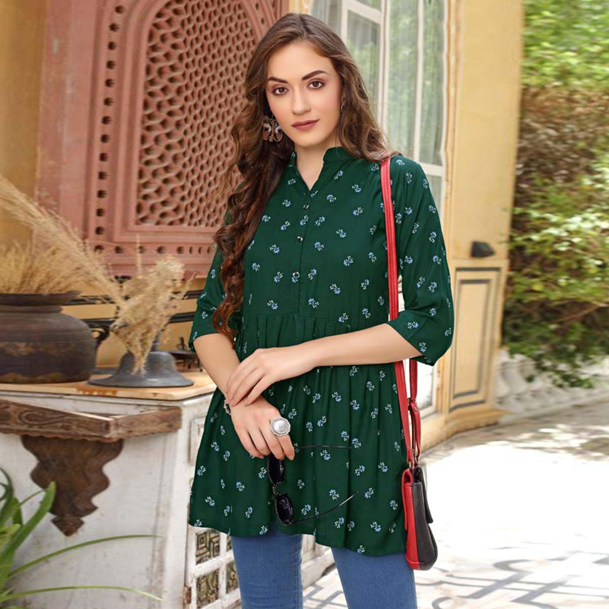 green-printed-poly-cotton-top