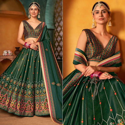 green-printed-pure-silk-lehenga-choli-143309