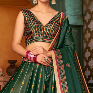 green-printed-pure-silk-lehenga-choli-143309