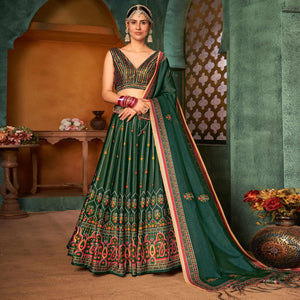 green-printed-pure-silk-lehenga-choli-143309
