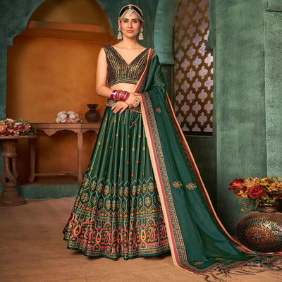 green-printed-pure-silk-lehenga-choli-143309