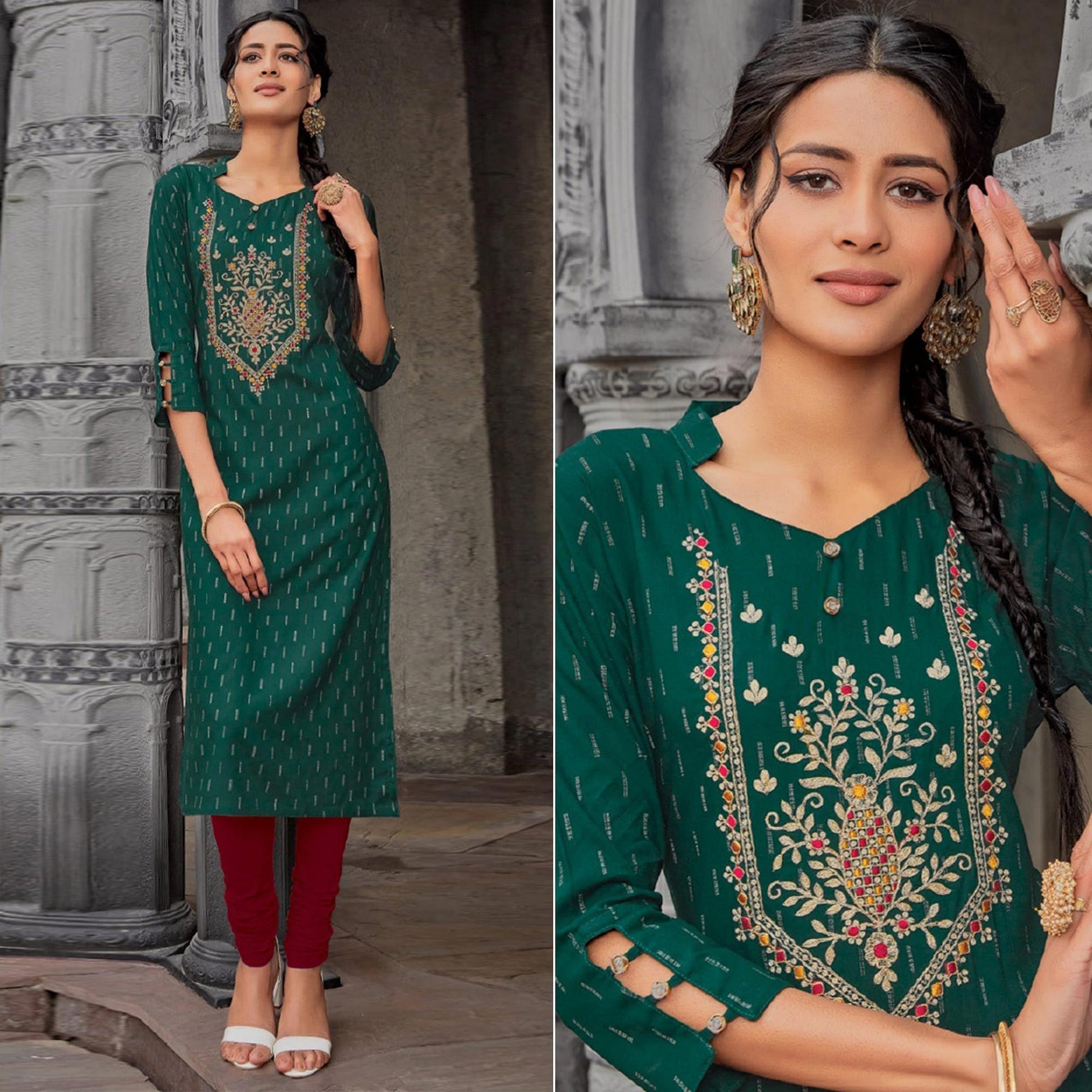 green-printed-with-embroidered-cotton-kurti-143078