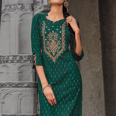 green-printed-with-embroidered-cotton-kurti-143078
