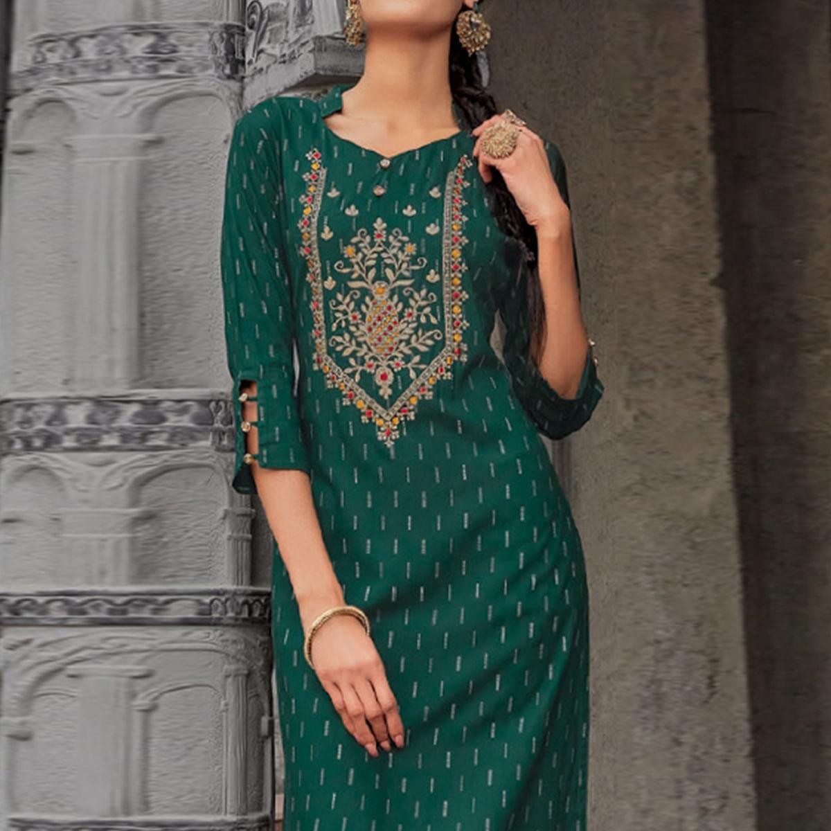 green-printed-with-embroidered-cotton-kurti-143078