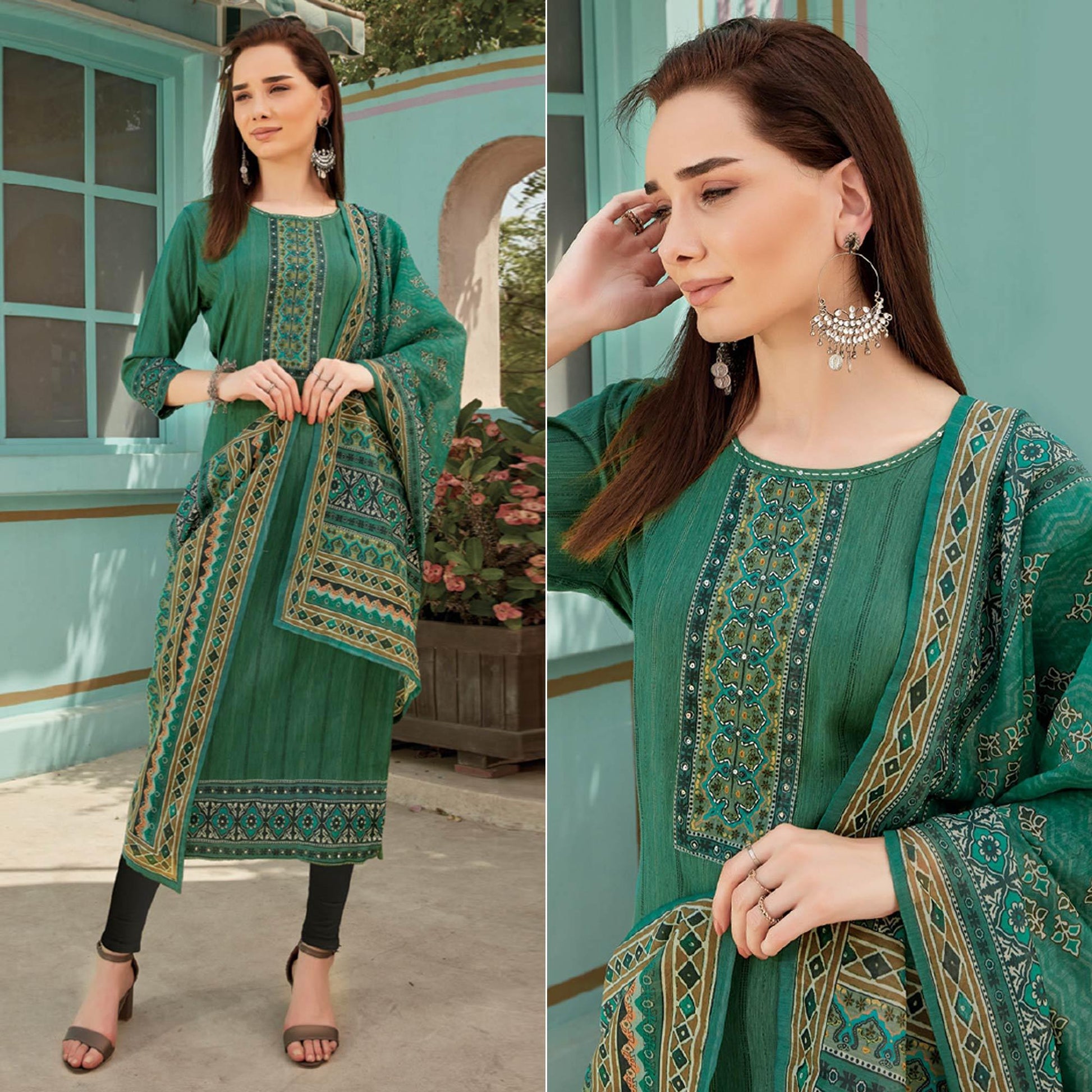 green-printed-with-embroidery-tapetta-silk-kurti-with-dupatta-144776