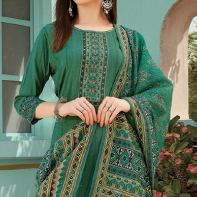 green-printed-with-embroidery-tapetta-silk-kurti-with-dupatta-144776