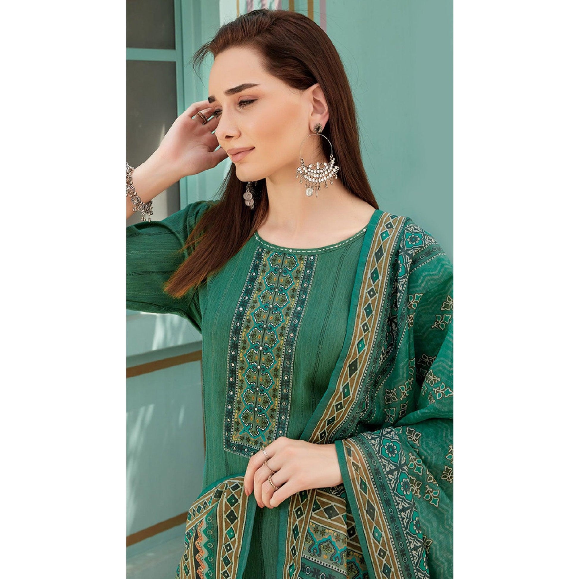 green-printed-with-embroidery-tapetta-silk-kurti-with-dupatta-144776