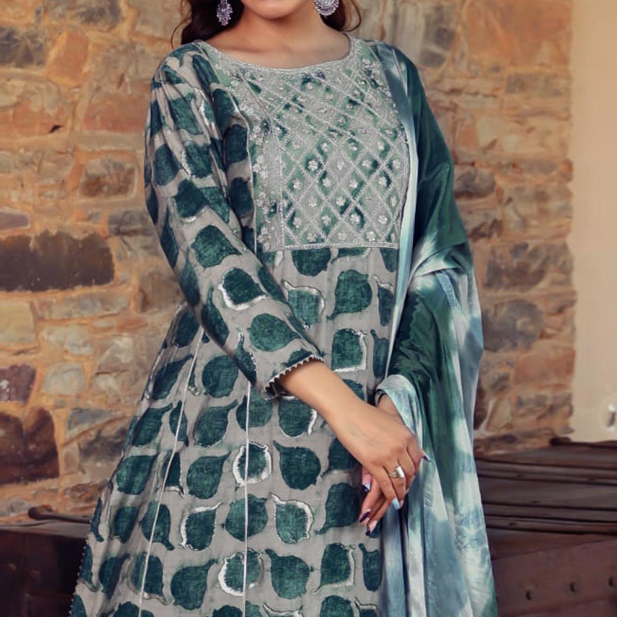 green-printed-with-gota-patti-work-muslin-anarkali-suit