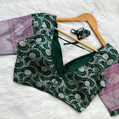 Green Pure Banarasi Blouse with Stunning Weaving – Perfect Fit for Any Occasion