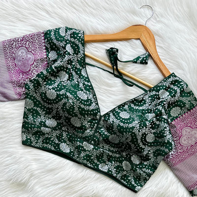 Green Pure Banarasi Blouse with Stunning Weaving – Perfect Fit for Any Occasion