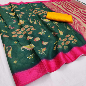 green-rani-festive-wear-floral-digital-printed-with-woven-border-soft-cotton-saree-108090