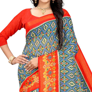 green-red-festive-wear-floral-printed-cotton-linen-saree-109242