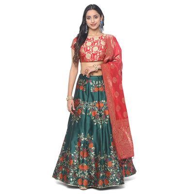 green-red-festive-wear-floral-woven-jacquard-lehenga-choli-134353