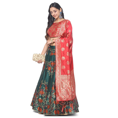 green-red-festive-wear-floral-woven-jacquard-lehenga-choli-134353