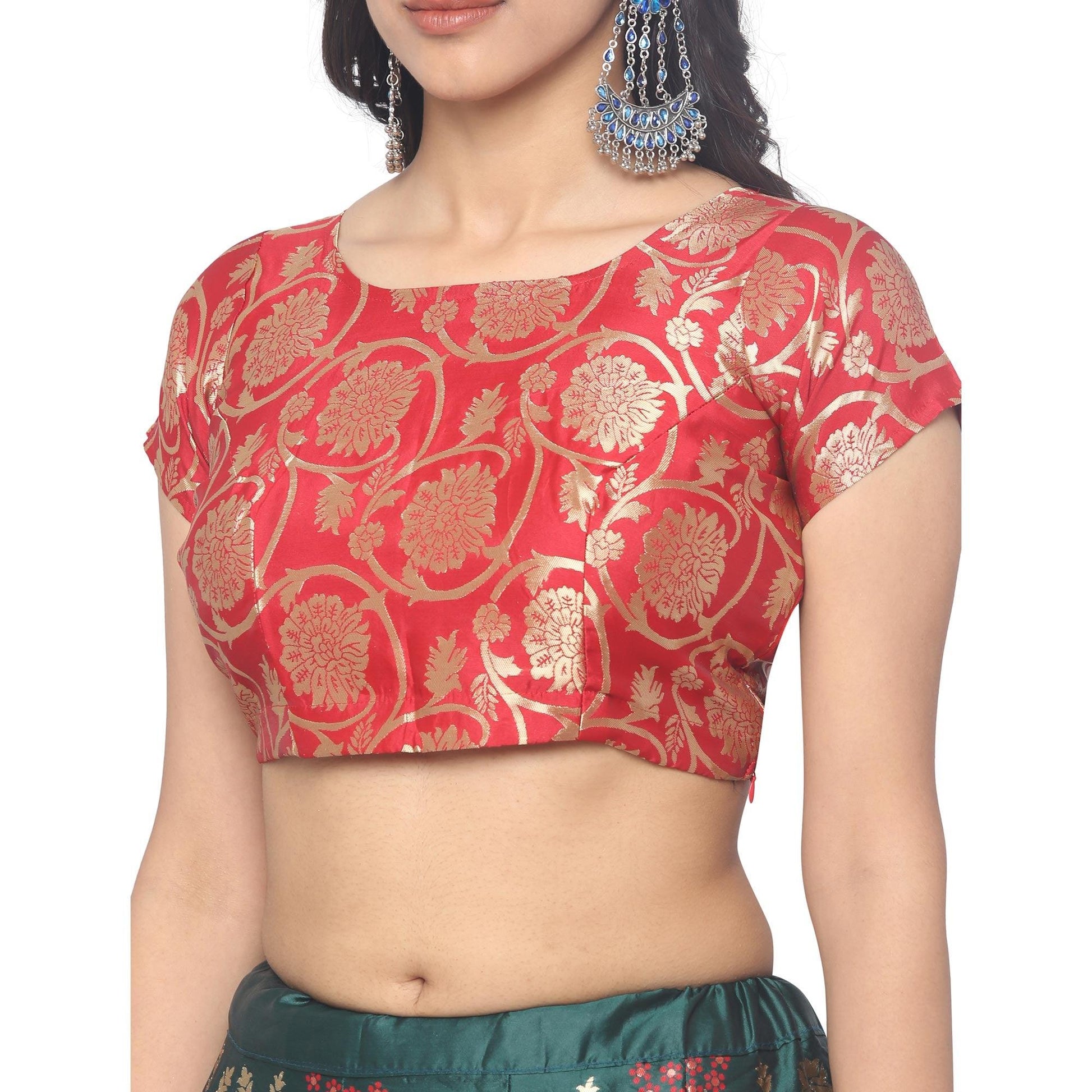 green-red-festive-wear-floral-woven-jacquard-lehenga-choli-134353