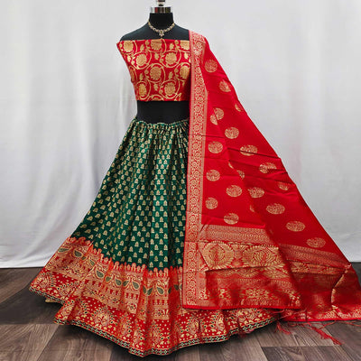 green-red-festive-wear-woven-jacquard-lehenga-choli-134348