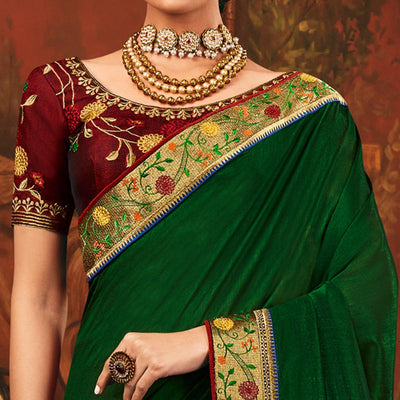 green-red-festive-wear-woven-silk-half-half-saree-120873