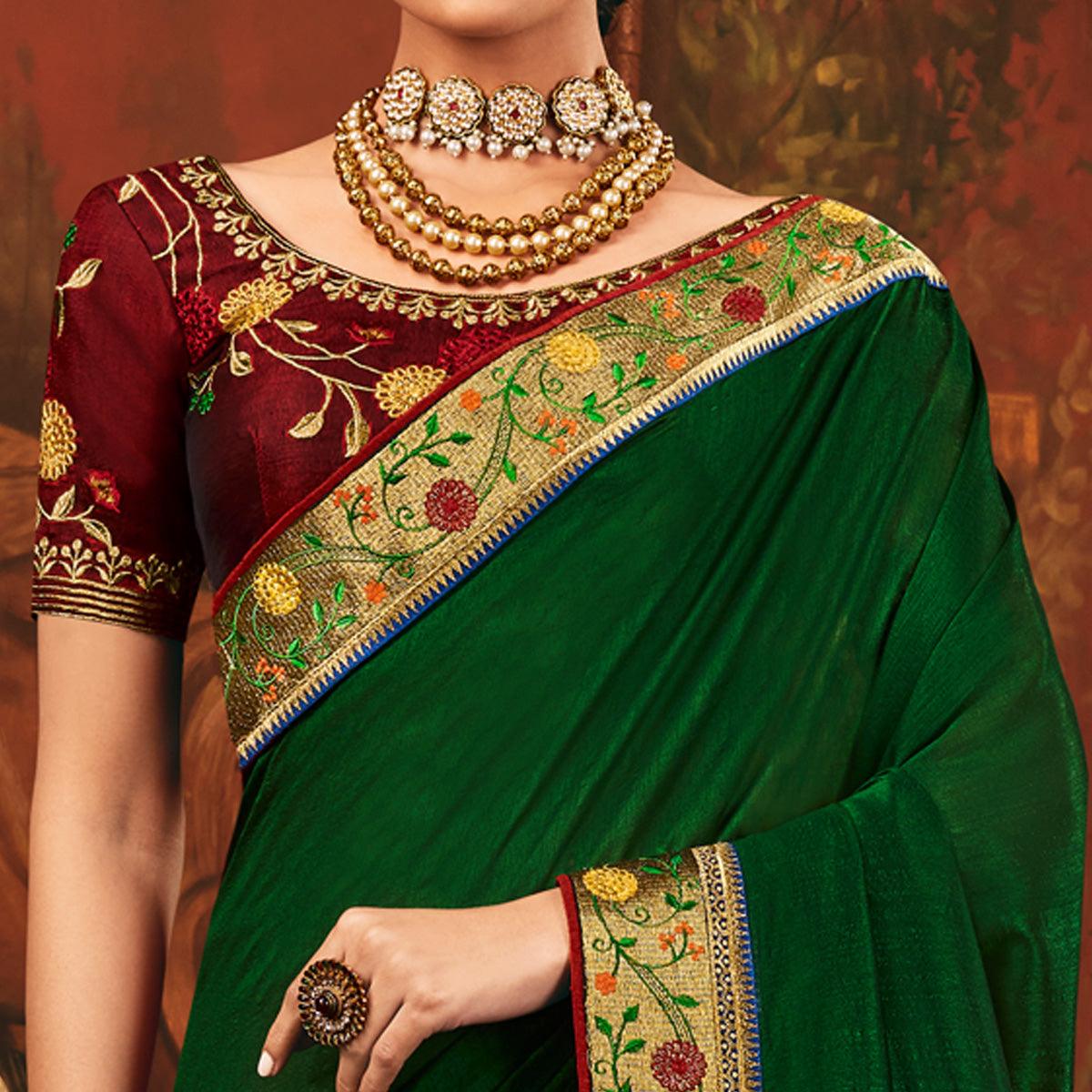green-red-festive-wear-woven-silk-half-half-saree-120873
