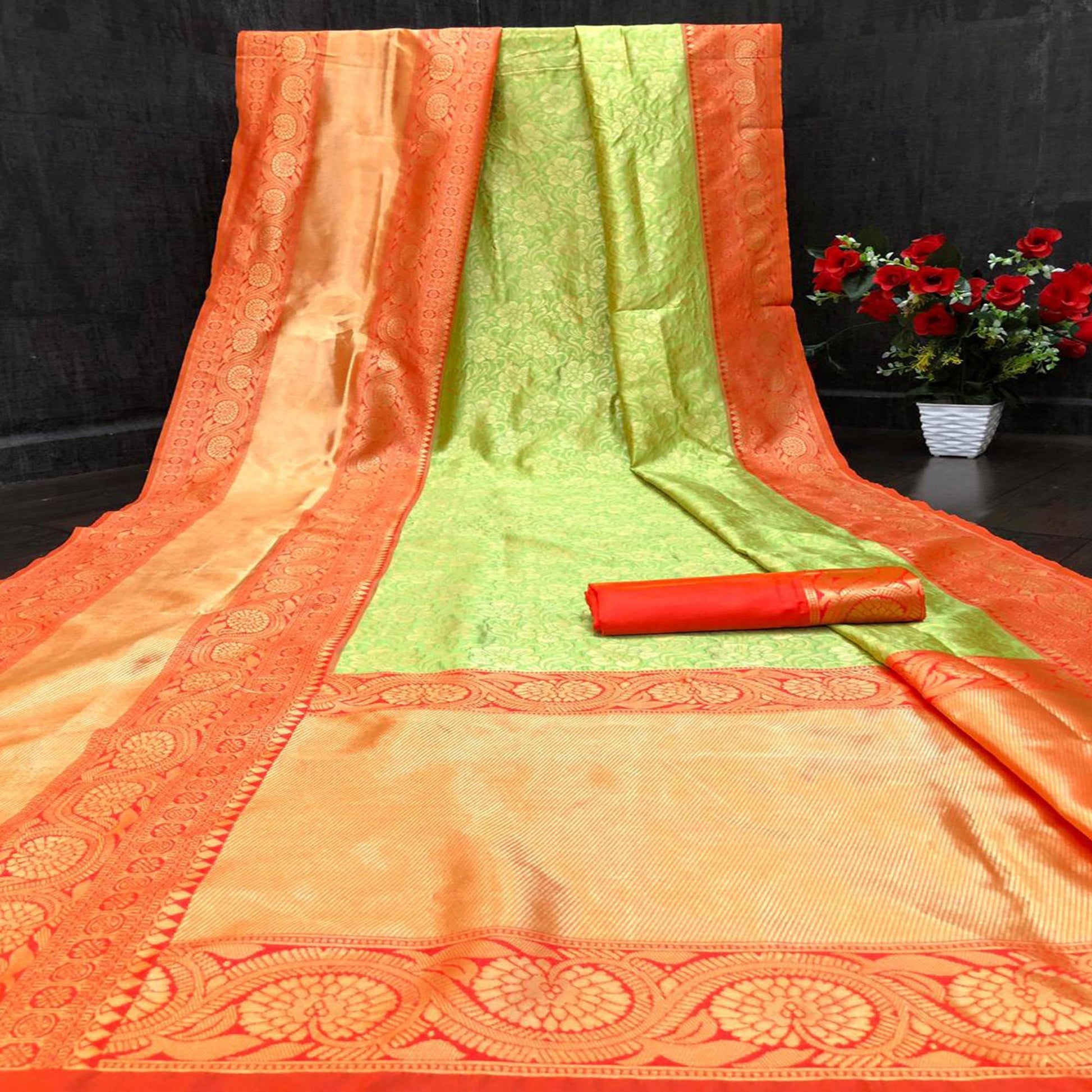 green-red-festive-wear-woven-zal-designer-border-soft-lichi-silk-saree-108234