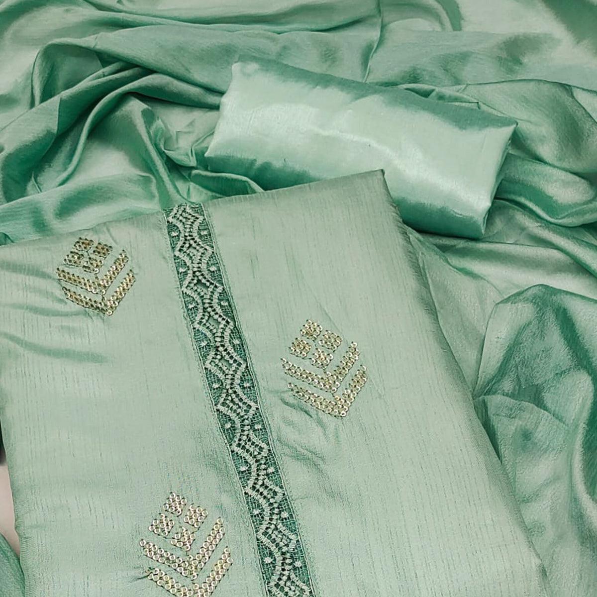 green-sequence-embroidered-art-silk-dress-material