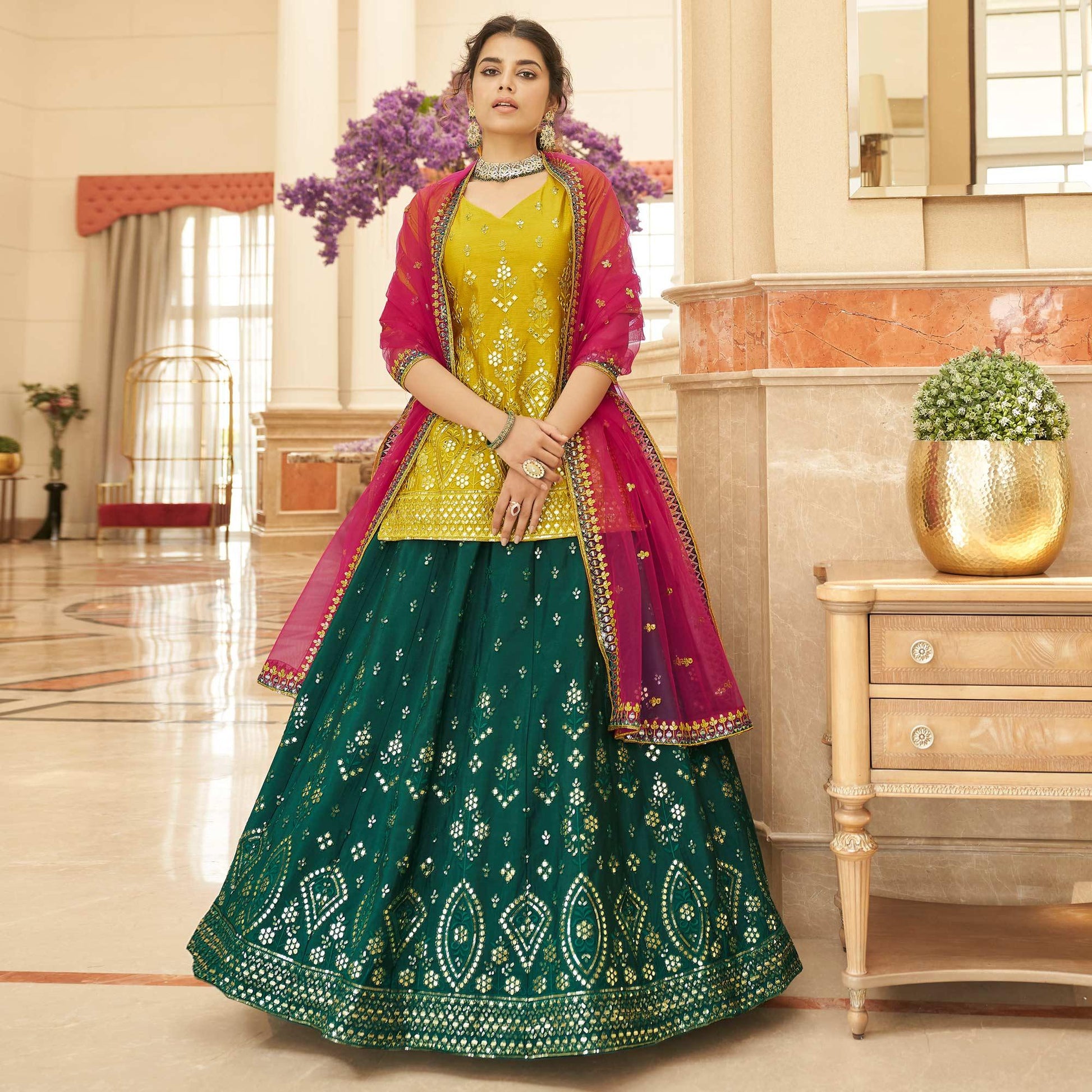 green-sequence-embroidered-chiffon-lehenga-choli