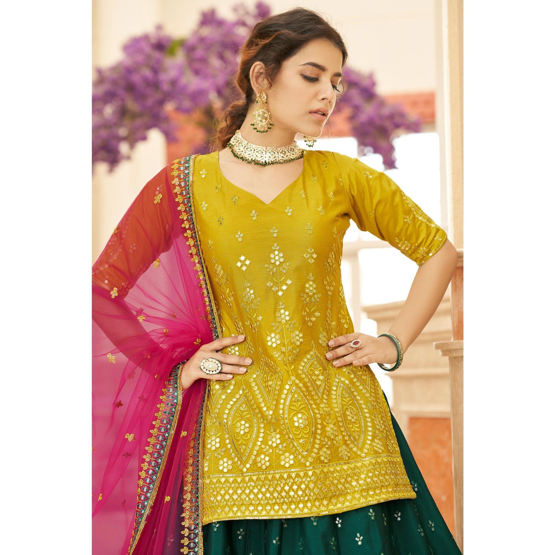 green-sequence-embroidered-chiffon-lehenga-choli