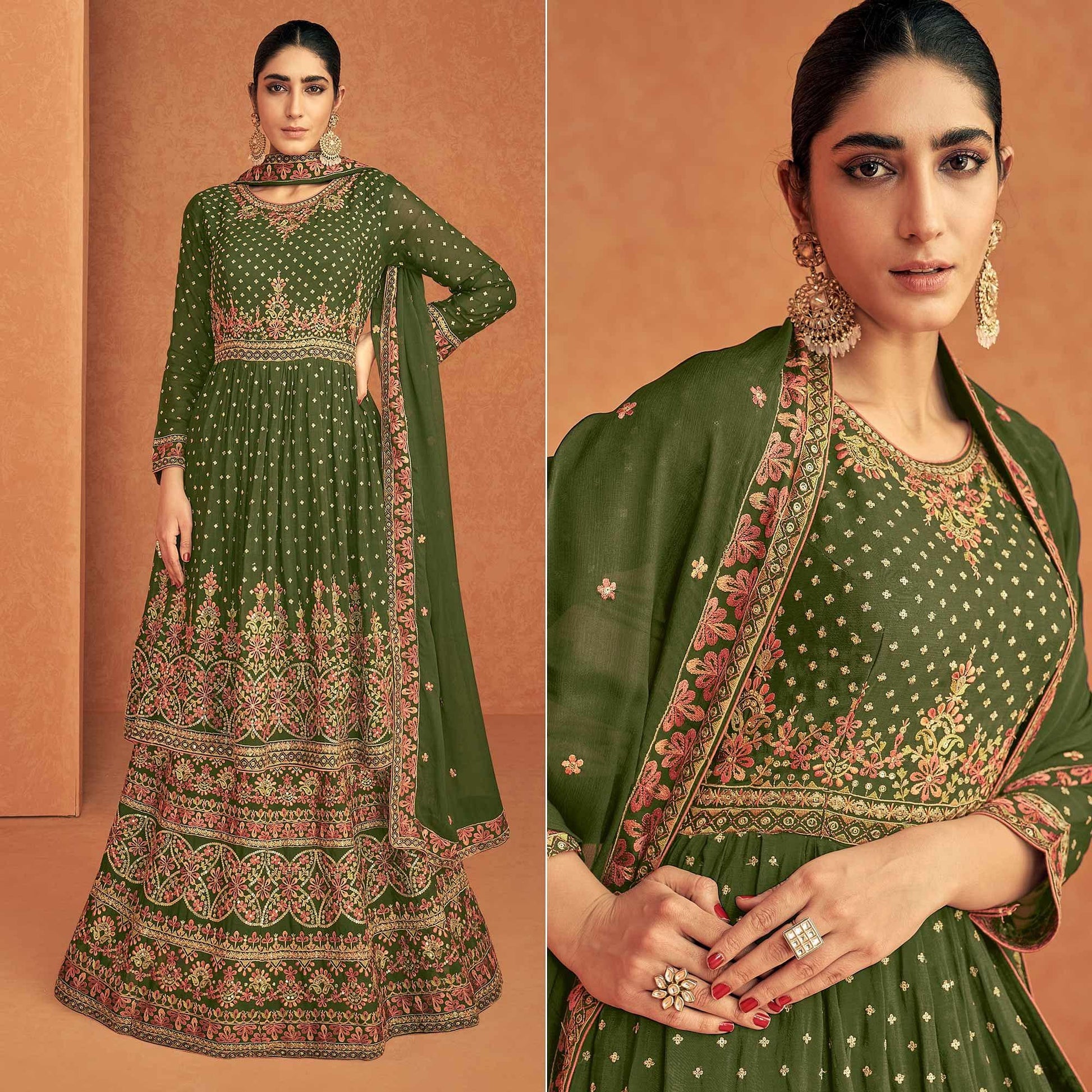 green-sequence-embroidered-georgette-lehenga-with-top-144007