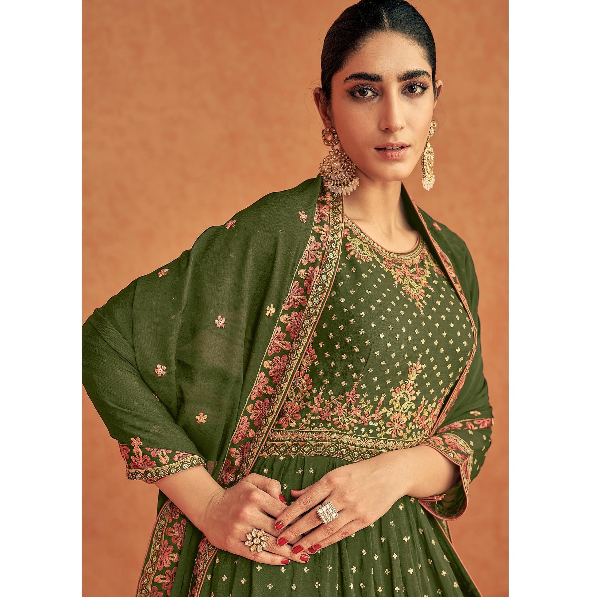 green-sequence-embroidered-georgette-lehenga-with-top-144007