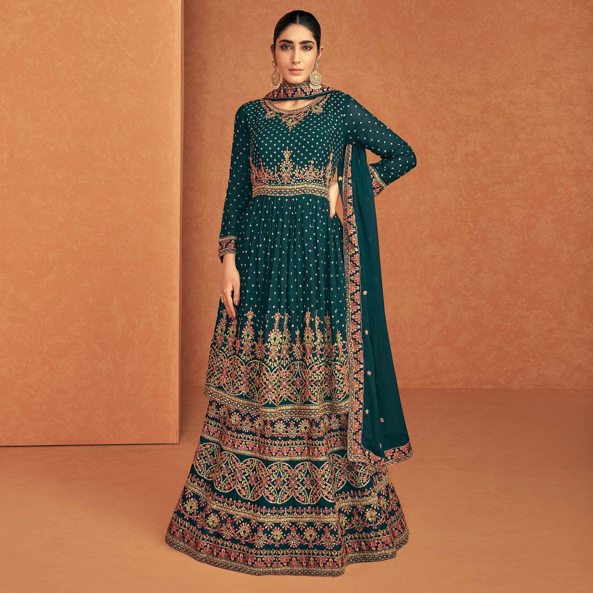 blue-sequence-embroidered-georgette-lehenga-with-top-144005