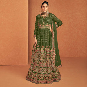 green-sequence-embroidered-georgette-lehenga-with-top-144007