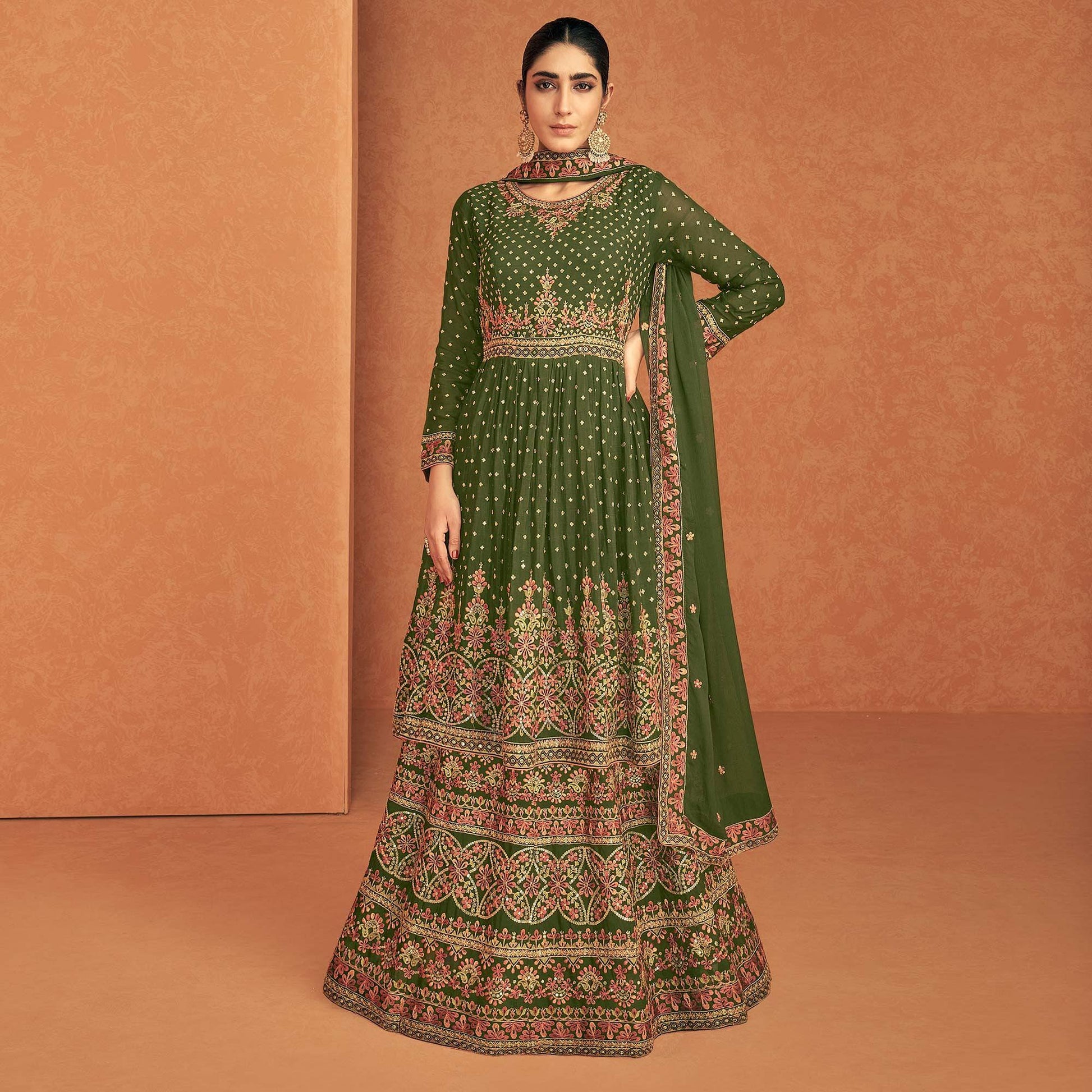 green-sequence-embroidered-georgette-lehenga-with-top-144007