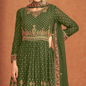 green-sequence-embroidered-georgette-lehenga-with-top-144007