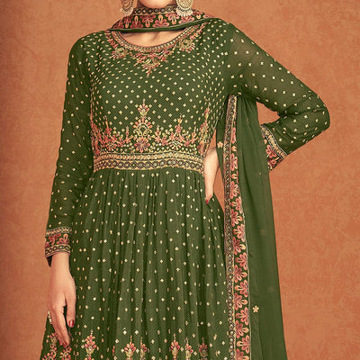 green-sequence-embroidered-georgette-lehenga-with-top-144007