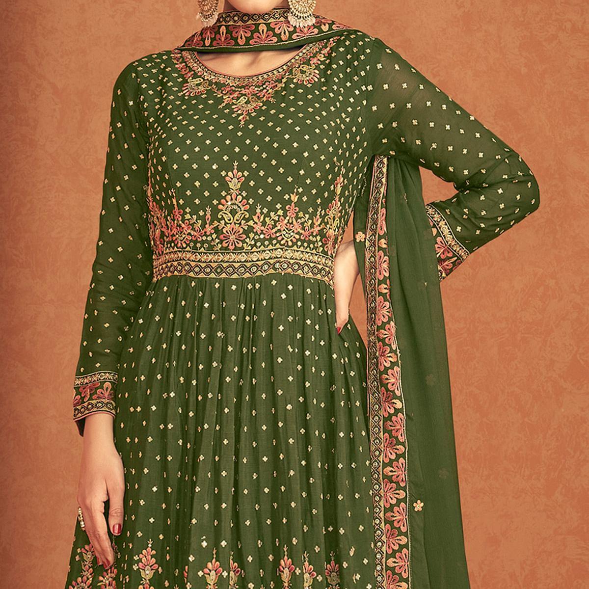 green-sequence-embroidered-georgette-lehenga-with-top-144007