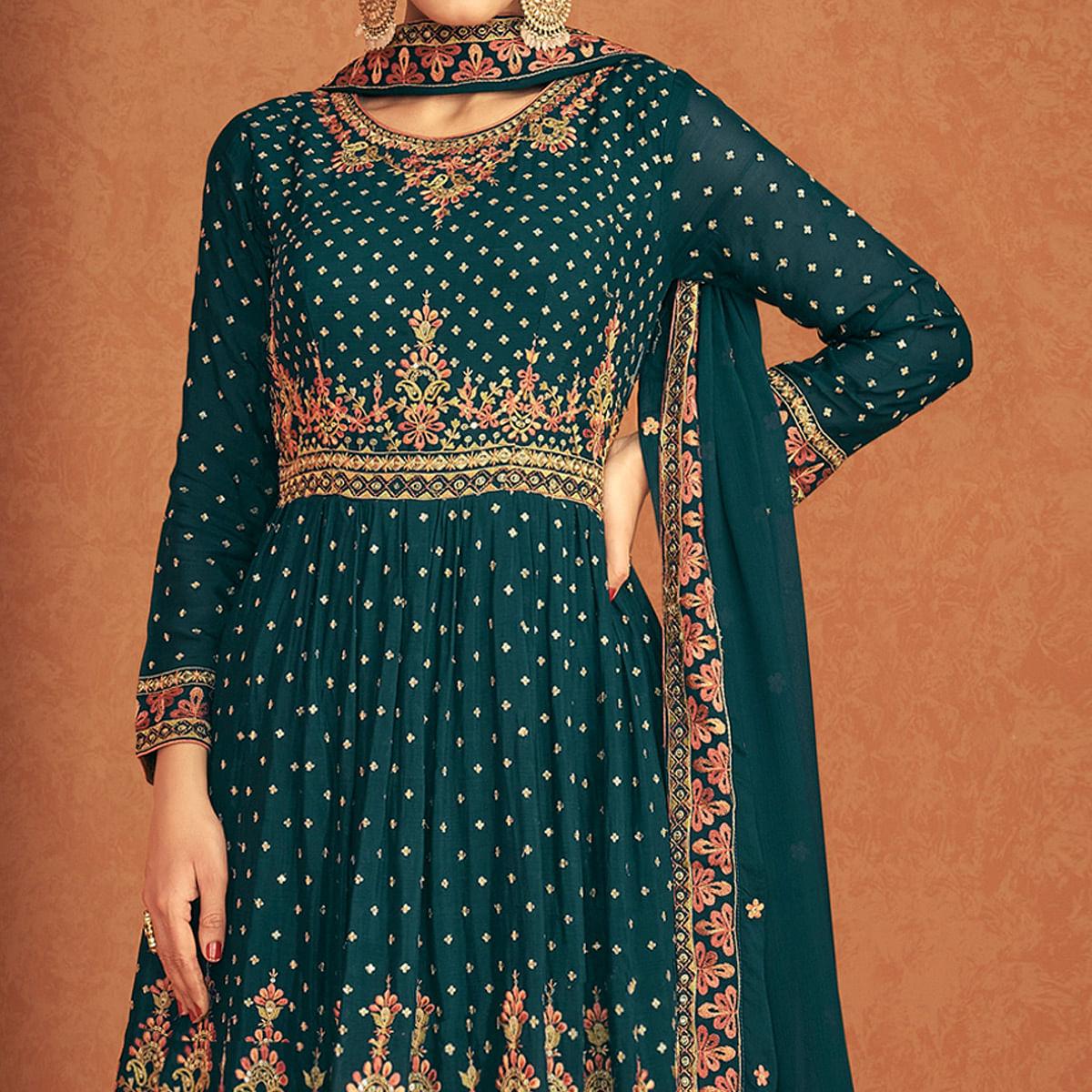 blue-sequence-embroidered-georgette-lehenga-with-top-144005