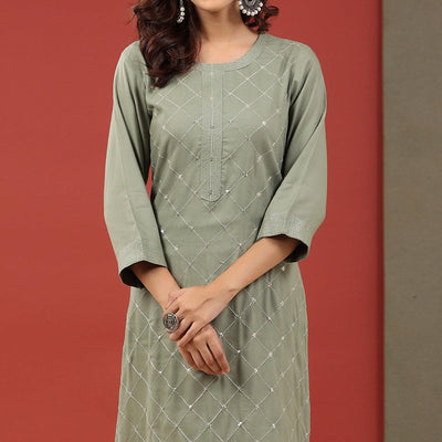 green-sequence-embroidered-pure-cotton-kurti