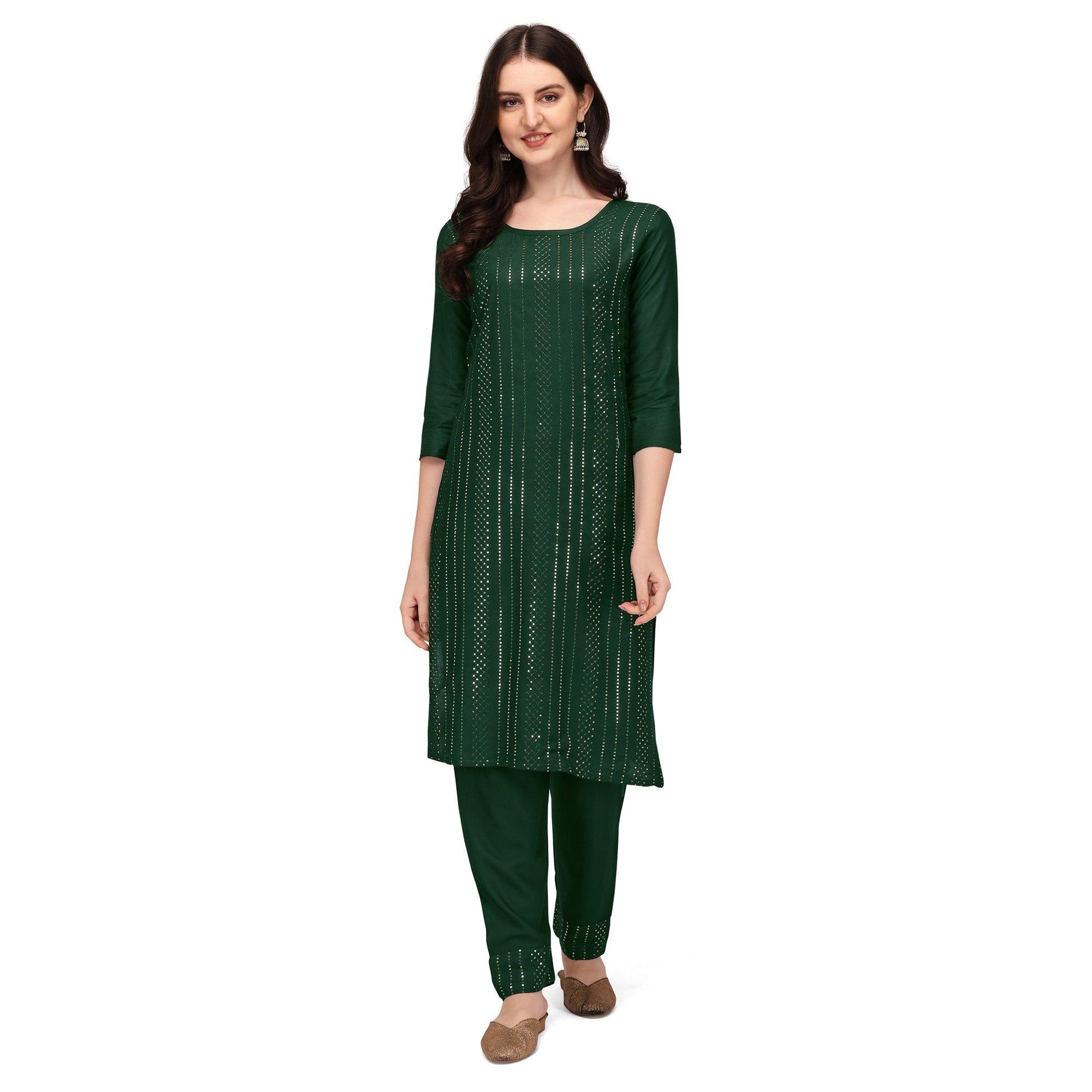 green-sequence-embroidered-rayon-kurti-pant-set