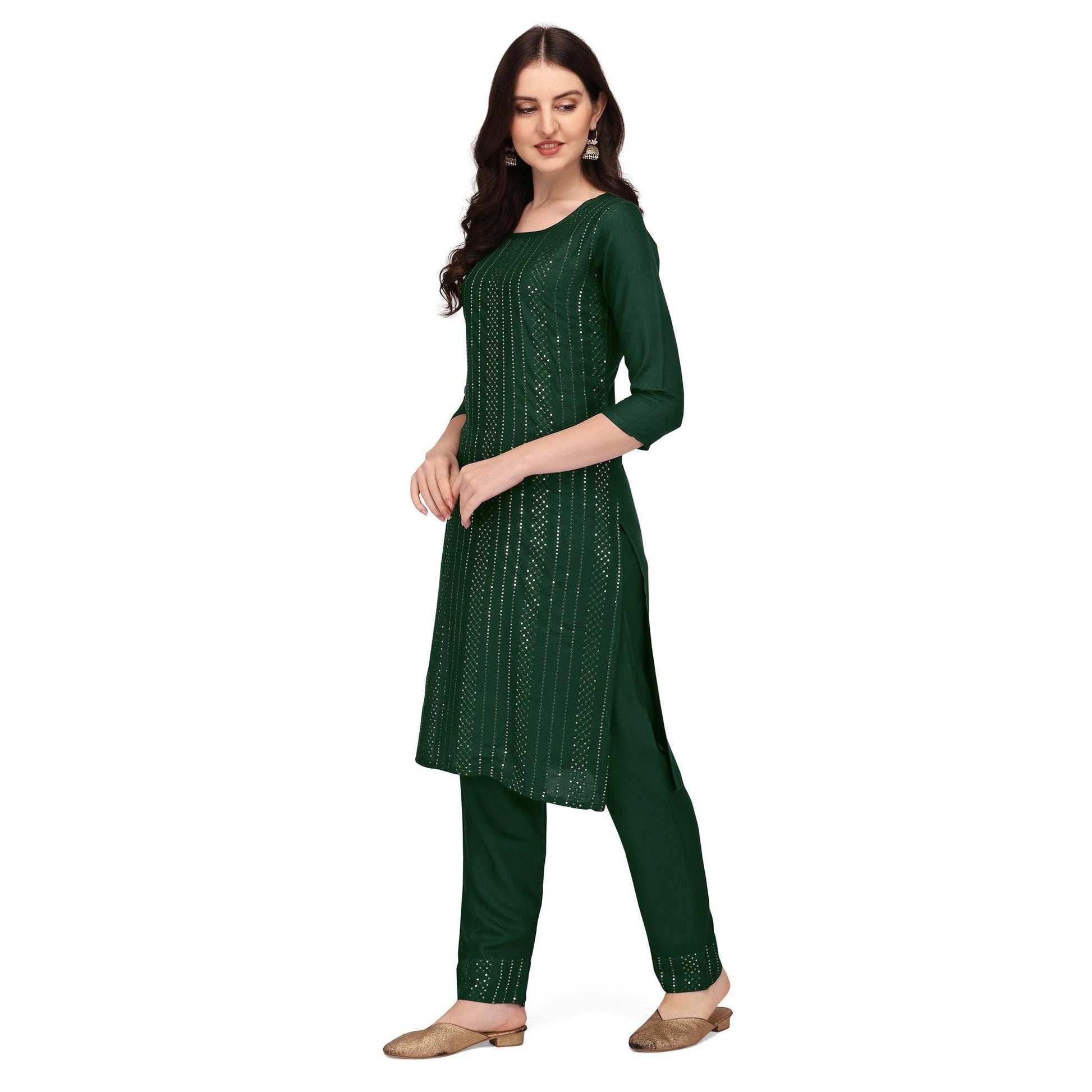 green-sequence-embroidered-rayon-kurti-pant-set