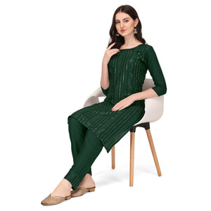 green-sequence-embroidered-rayon-kurti-pant-set