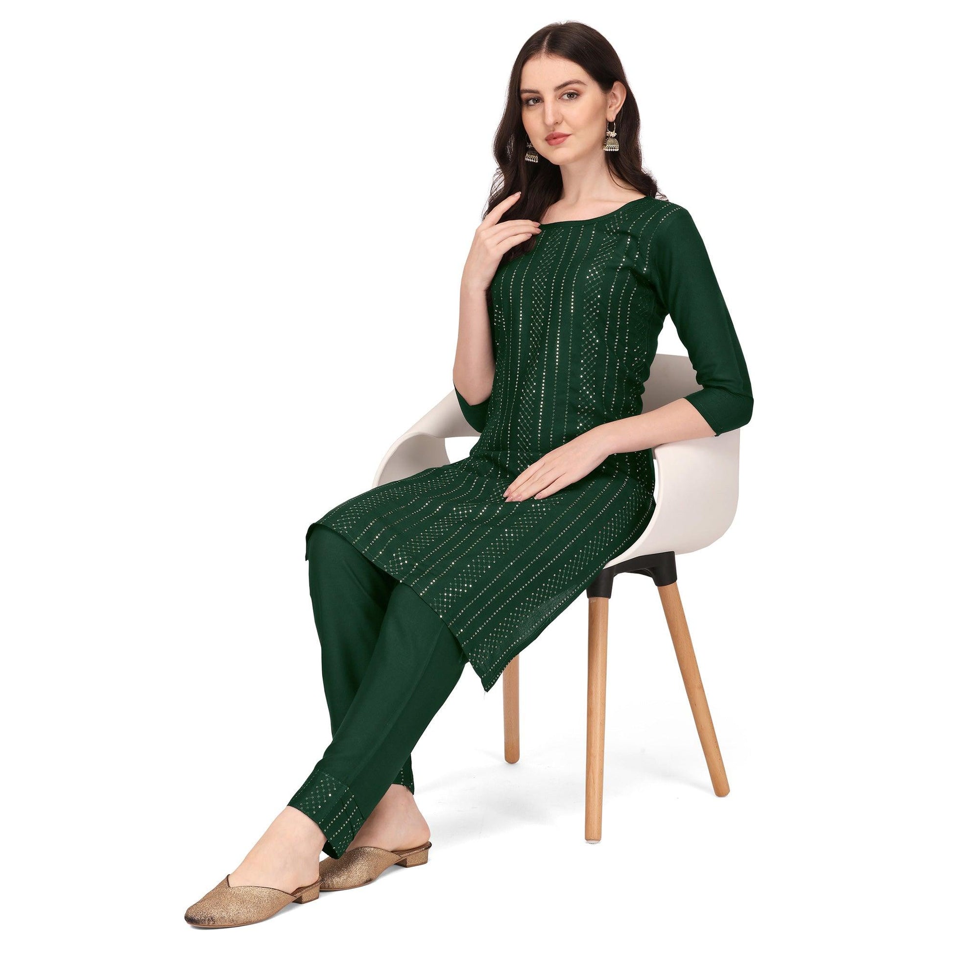 green-sequence-embroidered-rayon-kurti-pant-set