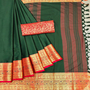 green-solid-cotton-silk-saree-142988