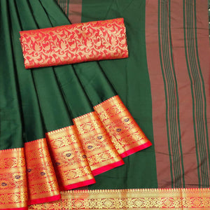 green-solid-cotton-silk-saree-142988
