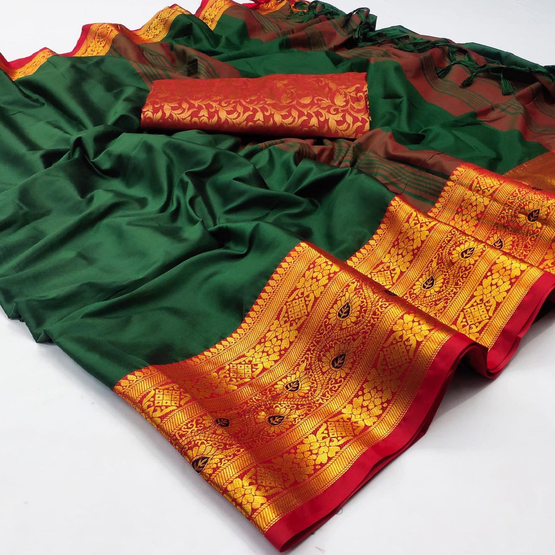 green-solid-cotton-silk-saree-142988