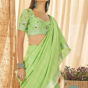 green-solid-linen-saree-143688