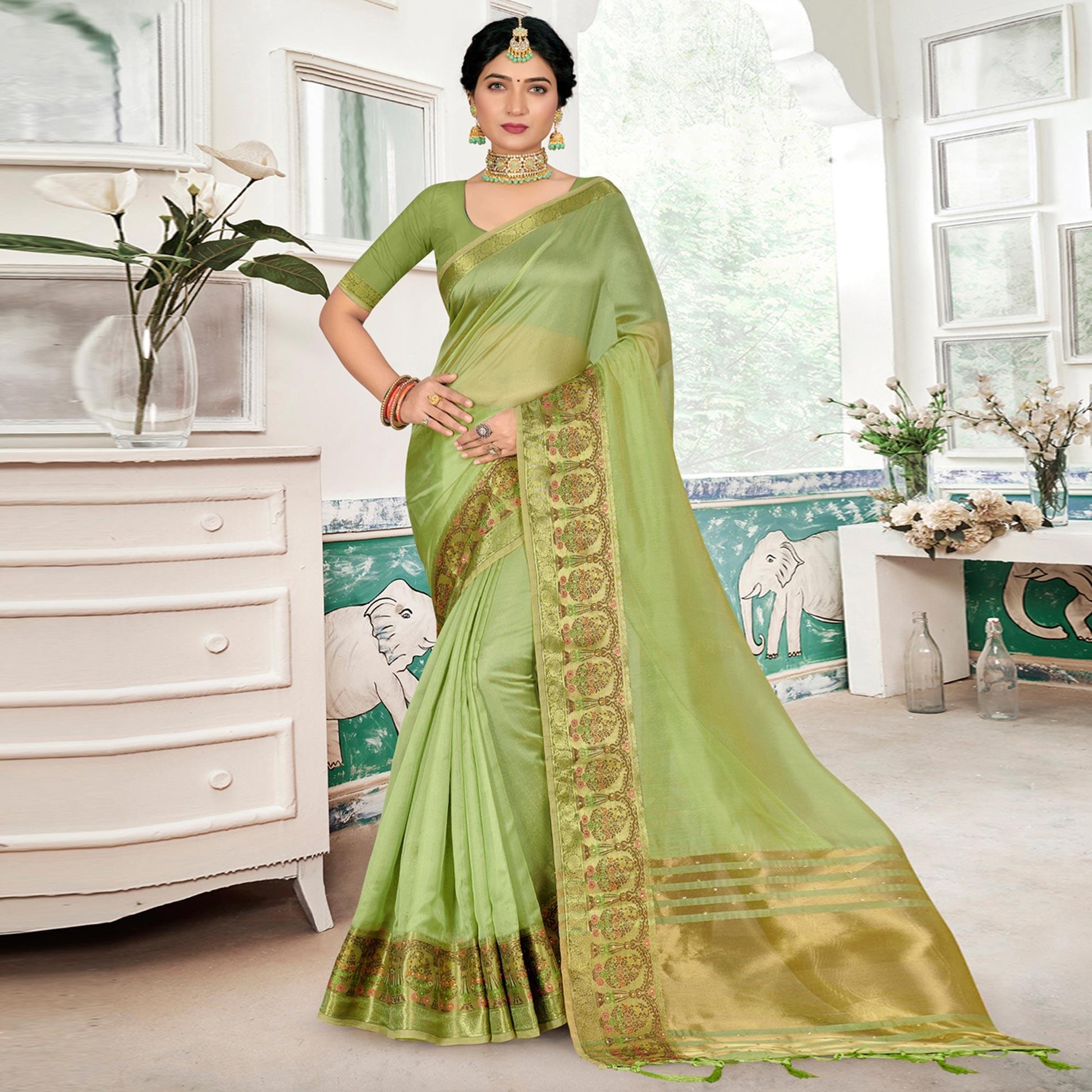 green-solid-organza-saree-144910