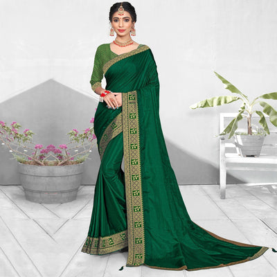 green-solid-vichitra-silk-saree