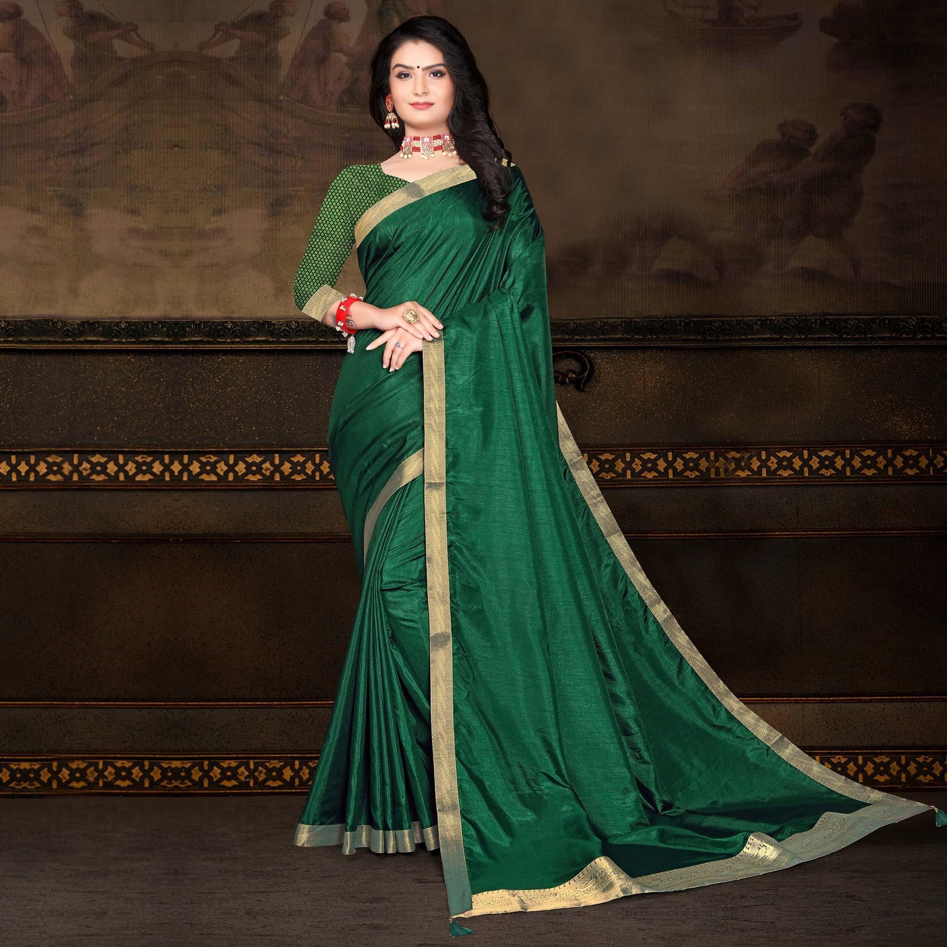green-solid-vichitra-silk-saree-144607