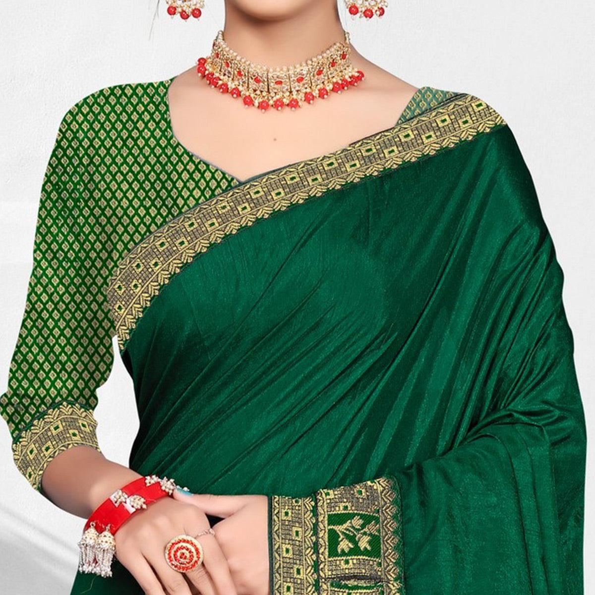 green-solid-vichitra-silk-saree