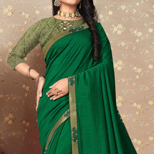 green-solid-vichitra-silk-saree-2